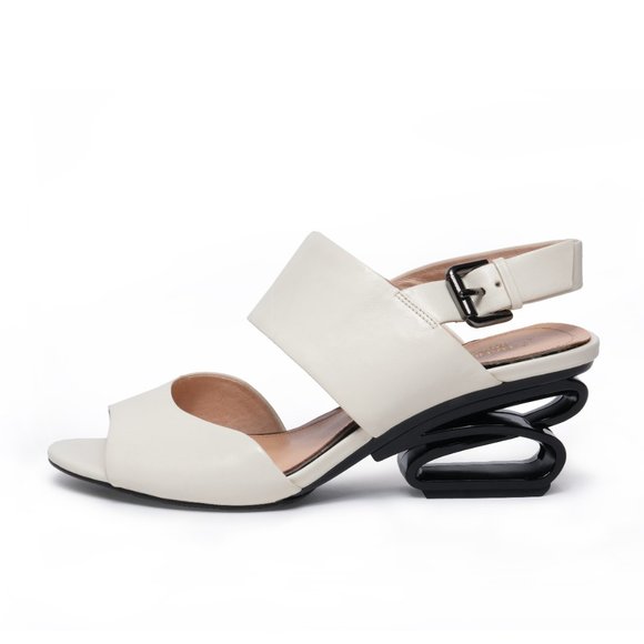 Shoes - Off white leather sandals with architectural heel